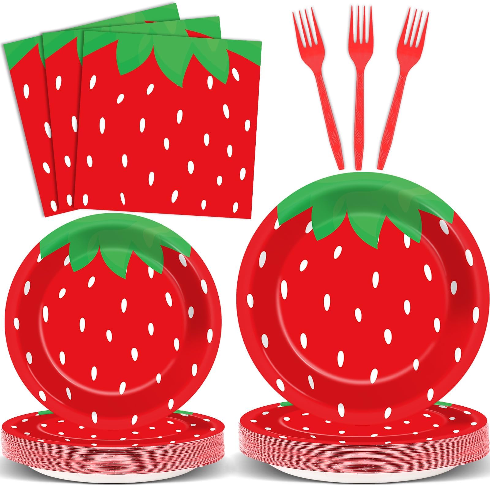 96PCS Strawberry Plates Napkins Birthday Party Decorations Spring Summer Fruit Paper Dessert Tableware Set Supplies for Baby Shower Decor 24Guests