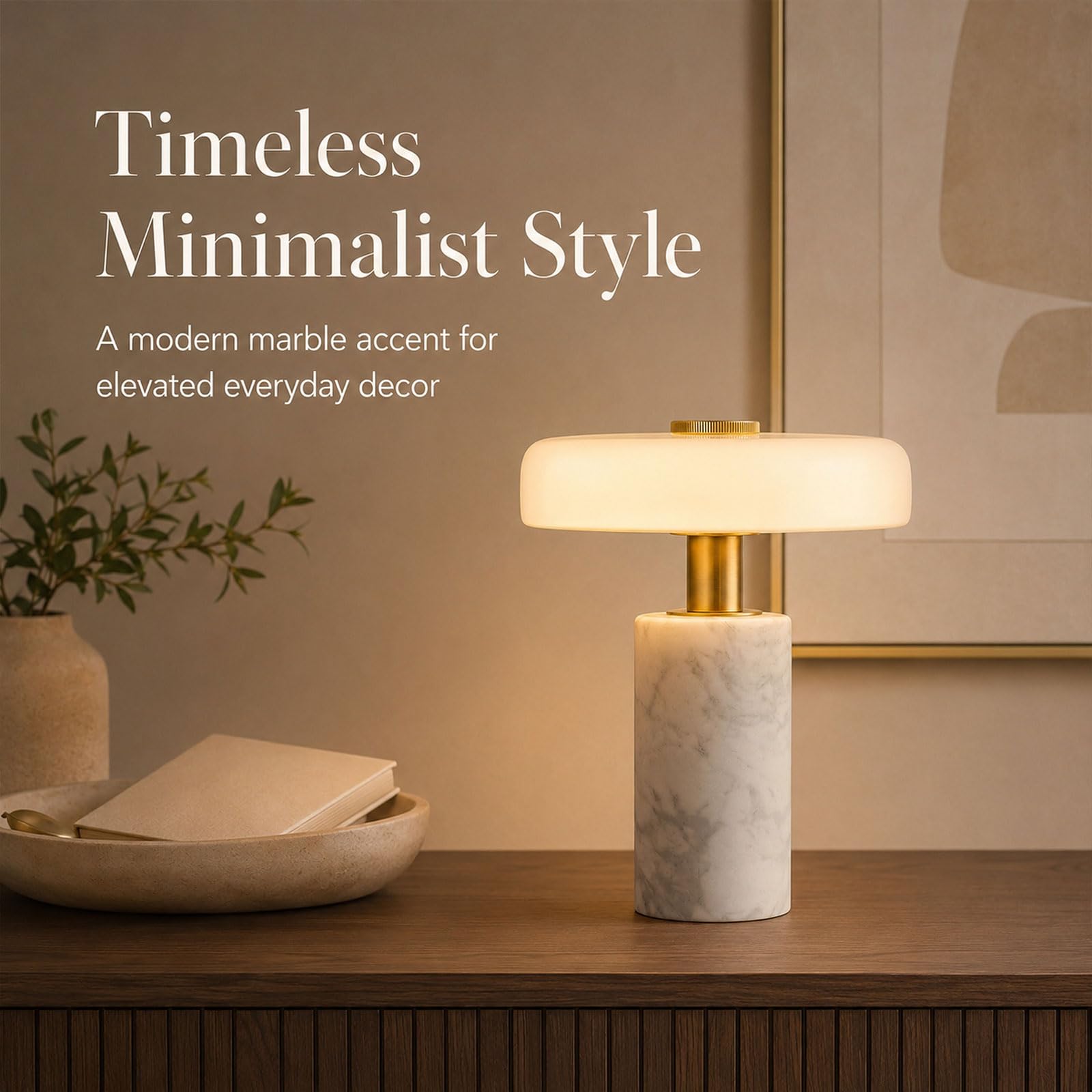 Lampe De Table En Marbre 23 CM, Verre Sans Fil Rechargeable, Lampe De Chevet LED À Intensité Réglable Par Effleurement, 3 Températures De Couleur, Veilleuse En Pierre Pour Chambre Et Salon