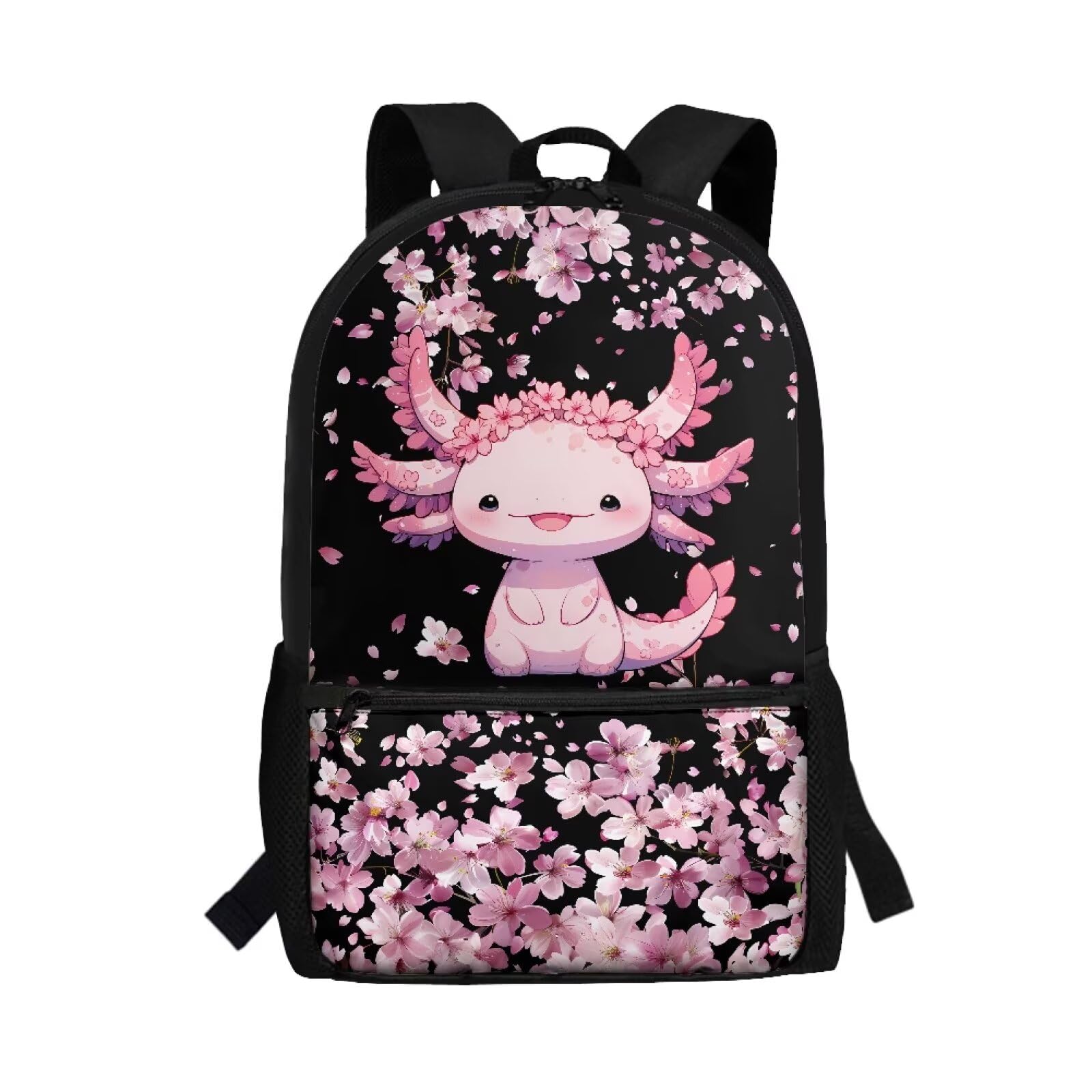 Dngkaoje Girls School Backpack with Cute Axolotl Schoolbag for Kids Girls,17 Inch Kawaii Axolotl Book Bag for Elementary Preschool School Casual Daypacks Rucksack with Adjustable Strap