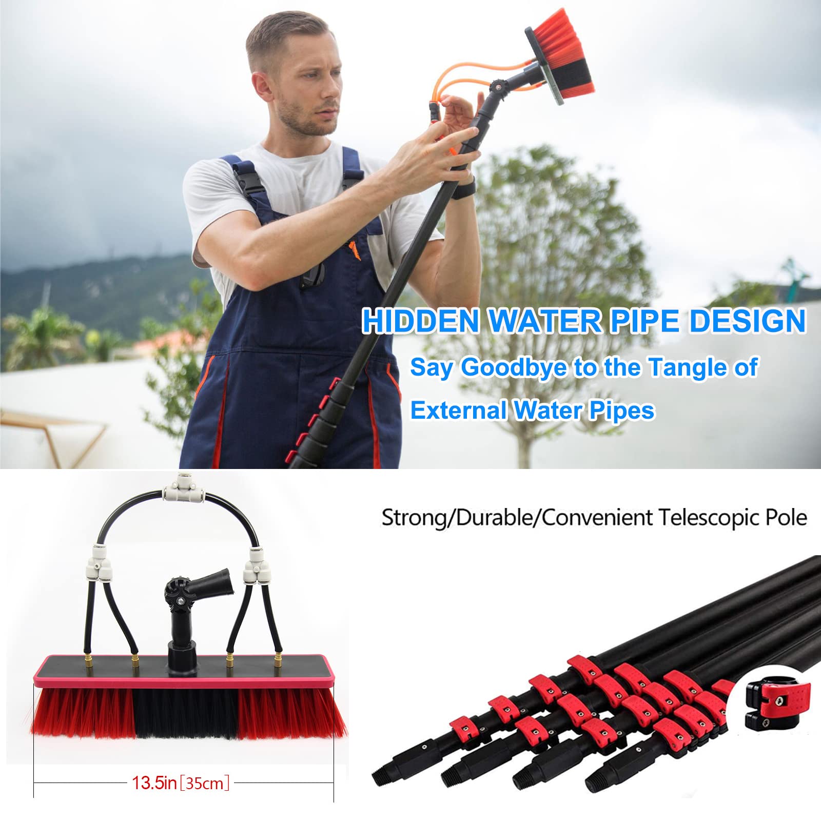 Kit cópico de limpieza de ventanas de 9 m con limpiador de vidrio al aire libre para techos y paneles solares equipo de limpieza esencial para trabajos de alto alcance