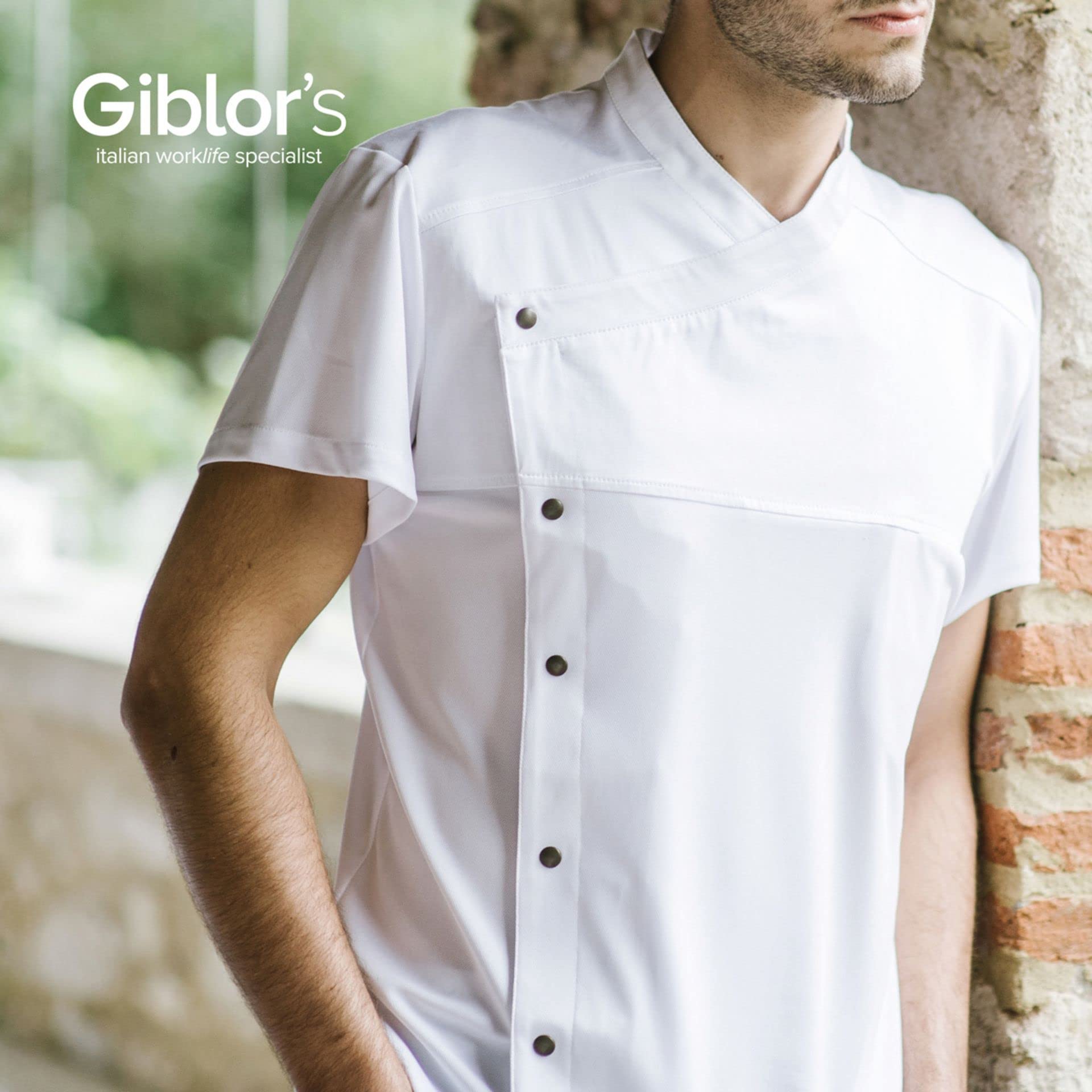 GIBLOR'S Giacca Cuoco/Chef LAPO Manica Corta, abbottonatura Laterale, Bottoni a Pressione