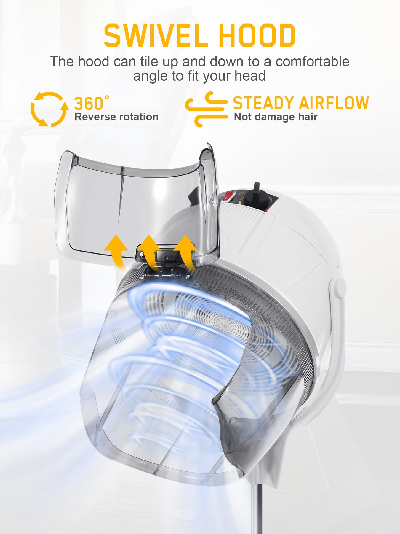 Secador de pelo con soporte, Secador de pelo Profesional 1050W, Altura regulable 78-128cm, Temporizador 0-60 min, Temperatura regulable 0-75℃, Gorro de Secado para Peluquería blanco