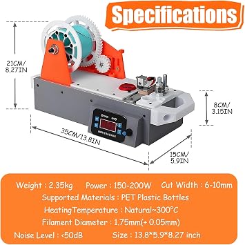 3D Printing Filament Making Machine, PET Plastic Bottle Recycler, Pultrusion Filament Extruder with Adjustable Temperature for DIY Makers B