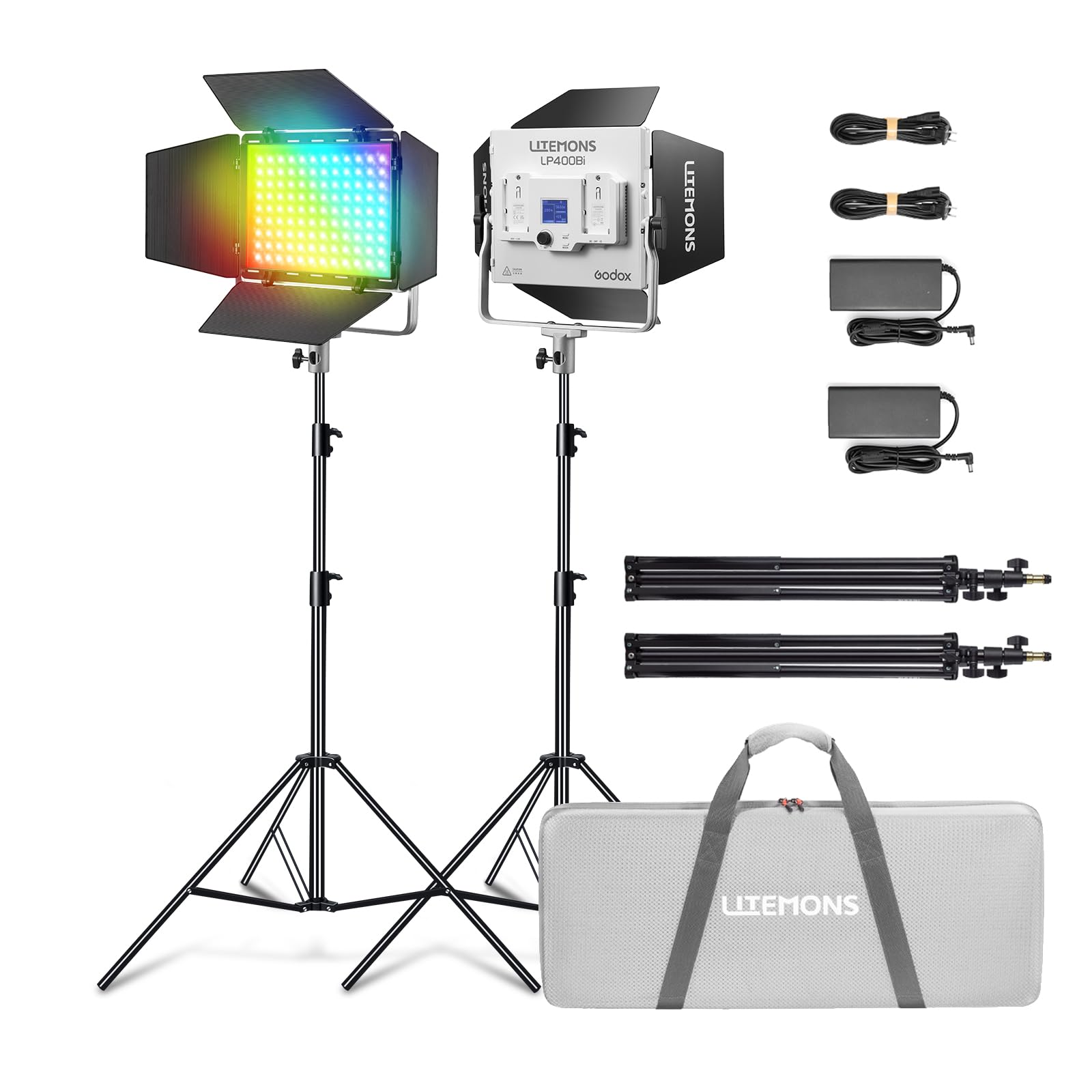 Godox LP400R LP400 RGB LED Panel con app control, 36 W Fotografia LED Video Light / 360° RGB/1800K-10000K/CRI 96+/TLCI 96+/14 modalità FX per gioco streaming YouTube Fotografia (2 pezzi)