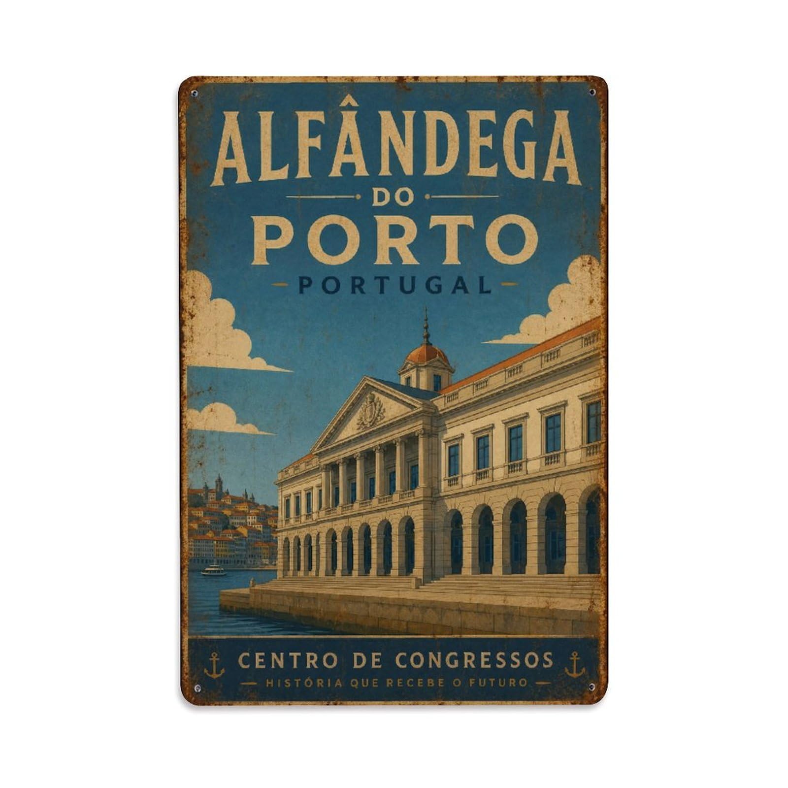 Huiyhb 8X12inch(20X30cm) Vintage Travel Alfandega Congress Center Historic Portugal Metal Tin Sign