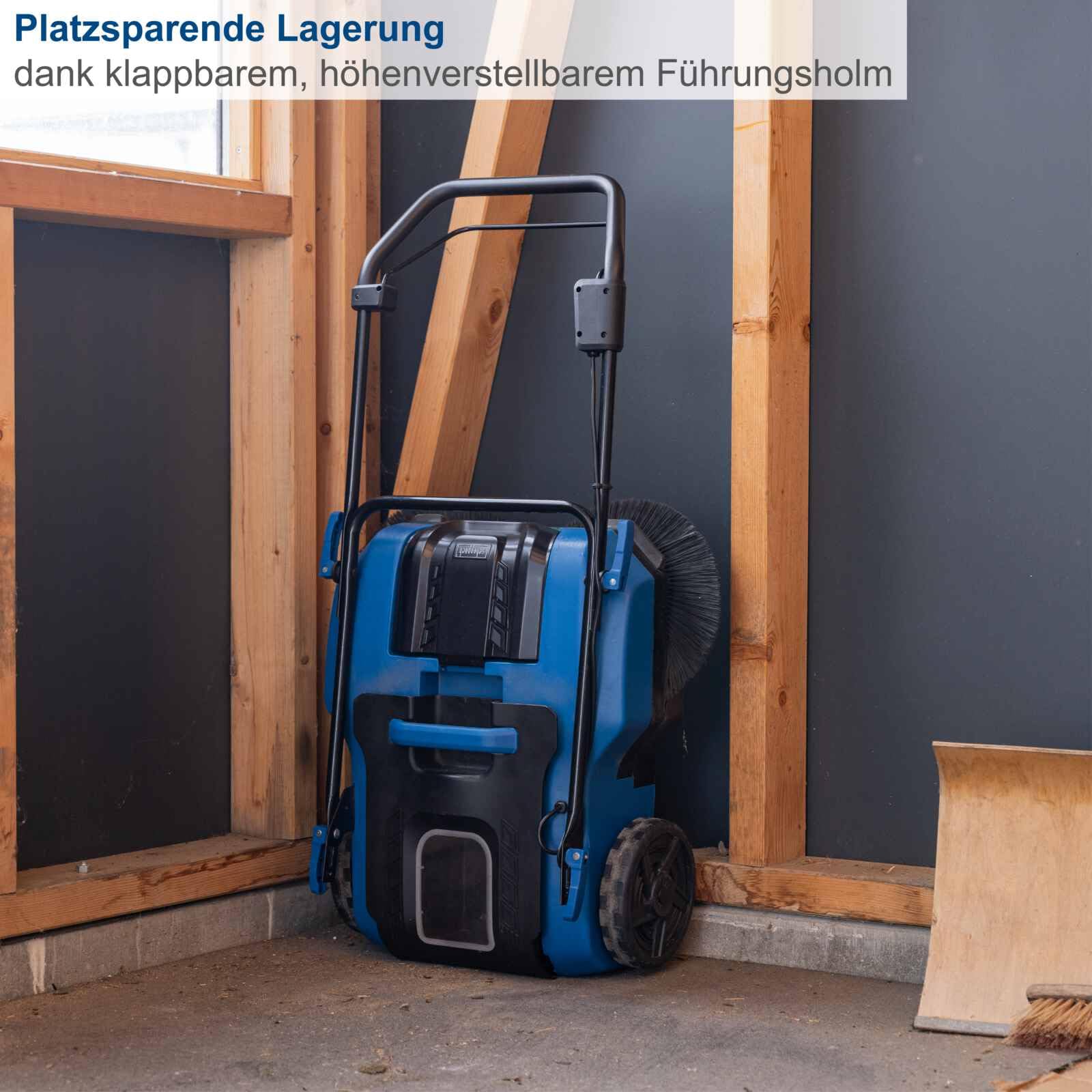 Scheppach Spazzatrici a batteria C-S610-X, larghezza di lavoro 610 mm, max. Superficie di prestazione 2000 m2 | Velocità di spazzolatura 160/190 / 220 U/Min | Contenitore di raccolta sporco 20L |
