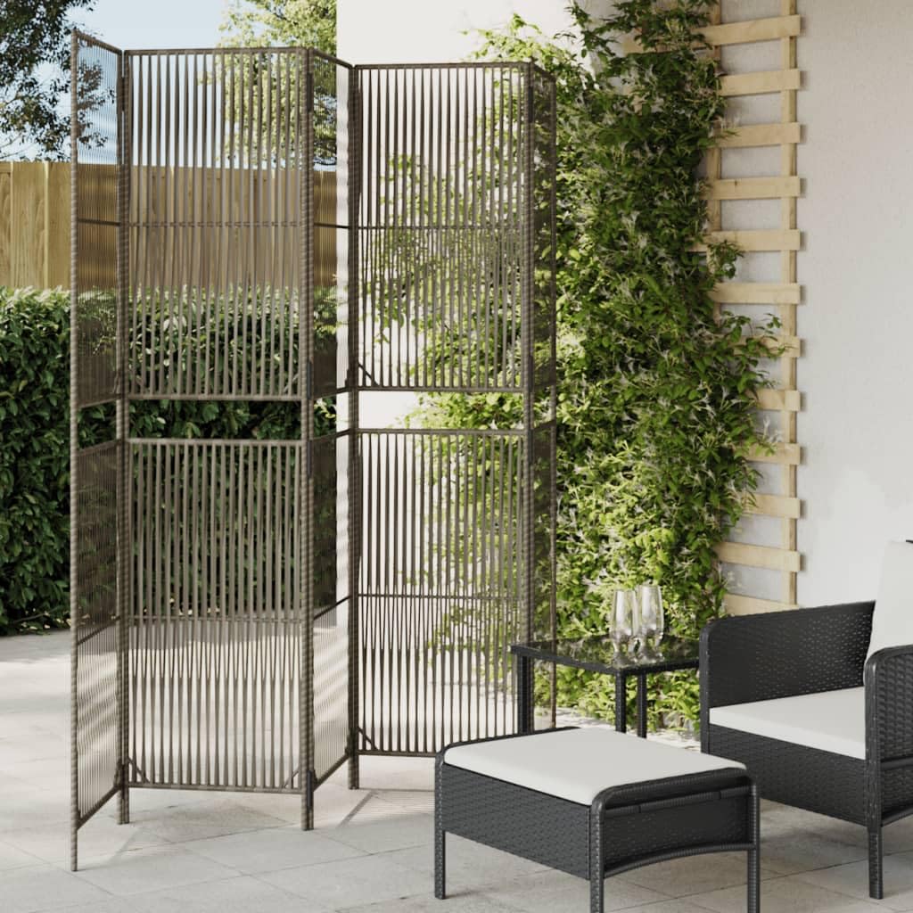 Biombo de 5 piezas de poliratán gris con líneas de privacidad, diseño web, plegable y móvil, 245 x 200 cm, para interior y exterior