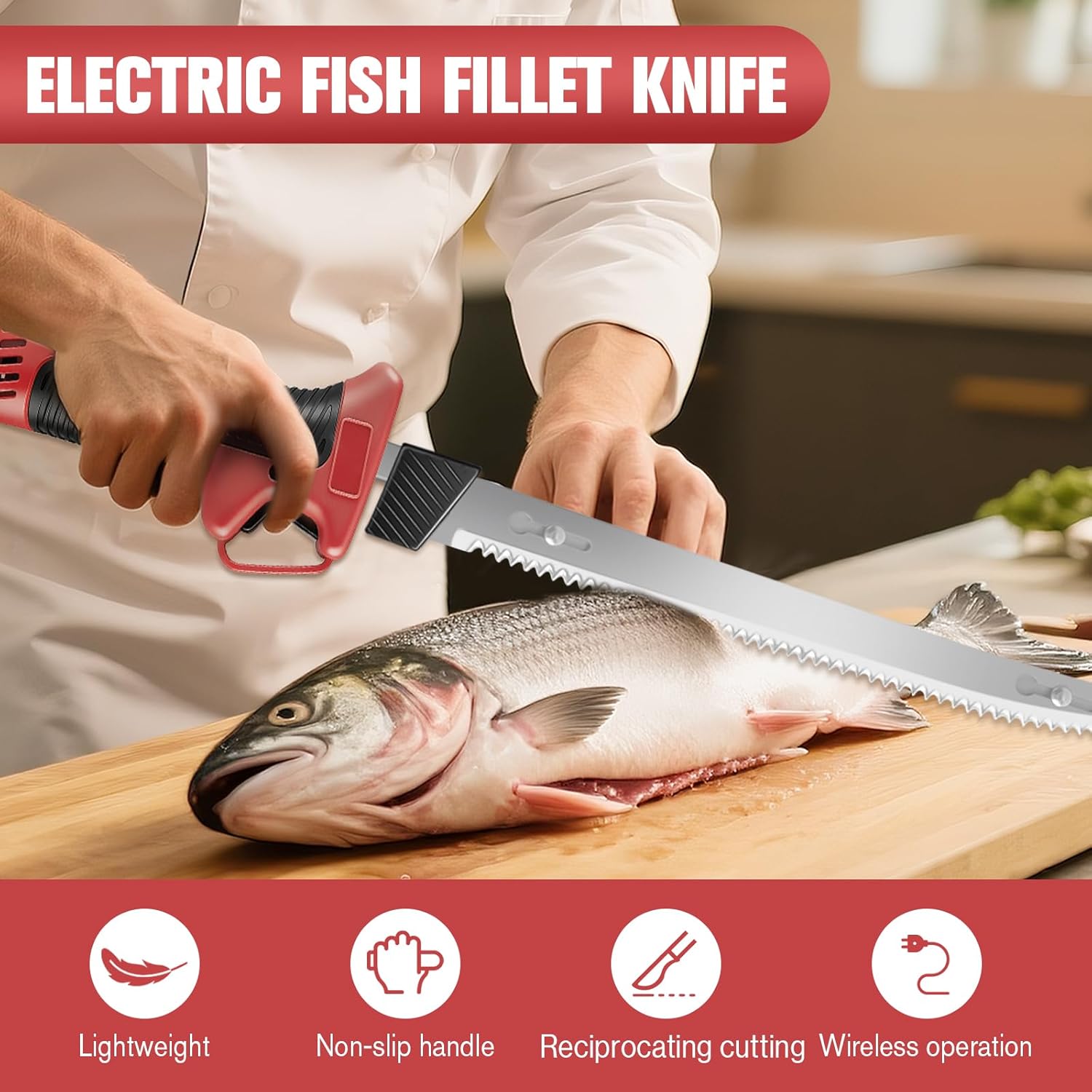 Electric Fillet Knife for Fish - Fillet Knife Kit Combo Non-Slip Handle with 4 Stainless Steel Blades Fishing Gift For Men