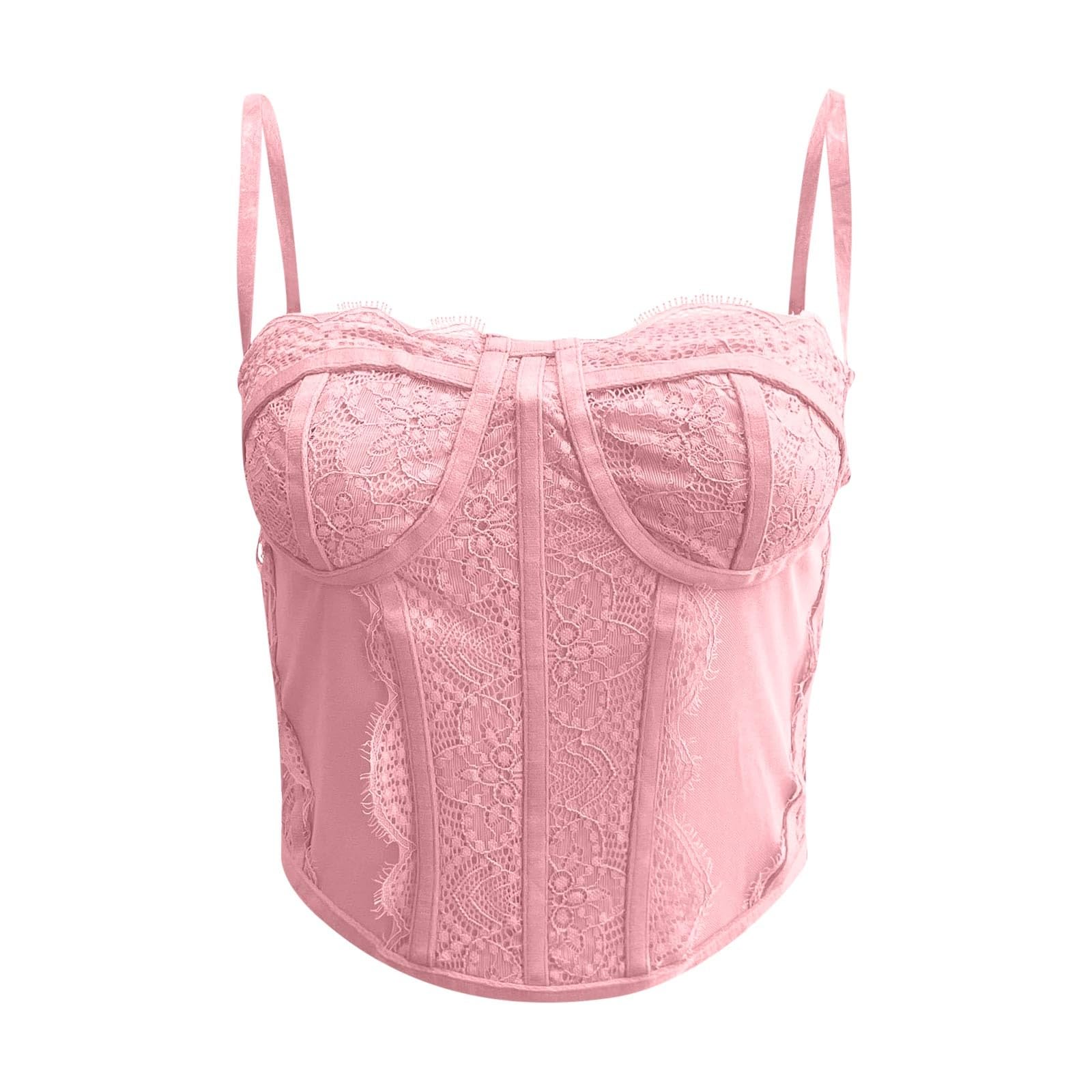 Genérico Corsé de encaje moderno para mujer corpiño con tirantes ajustables top corto sin espalda con realce natural