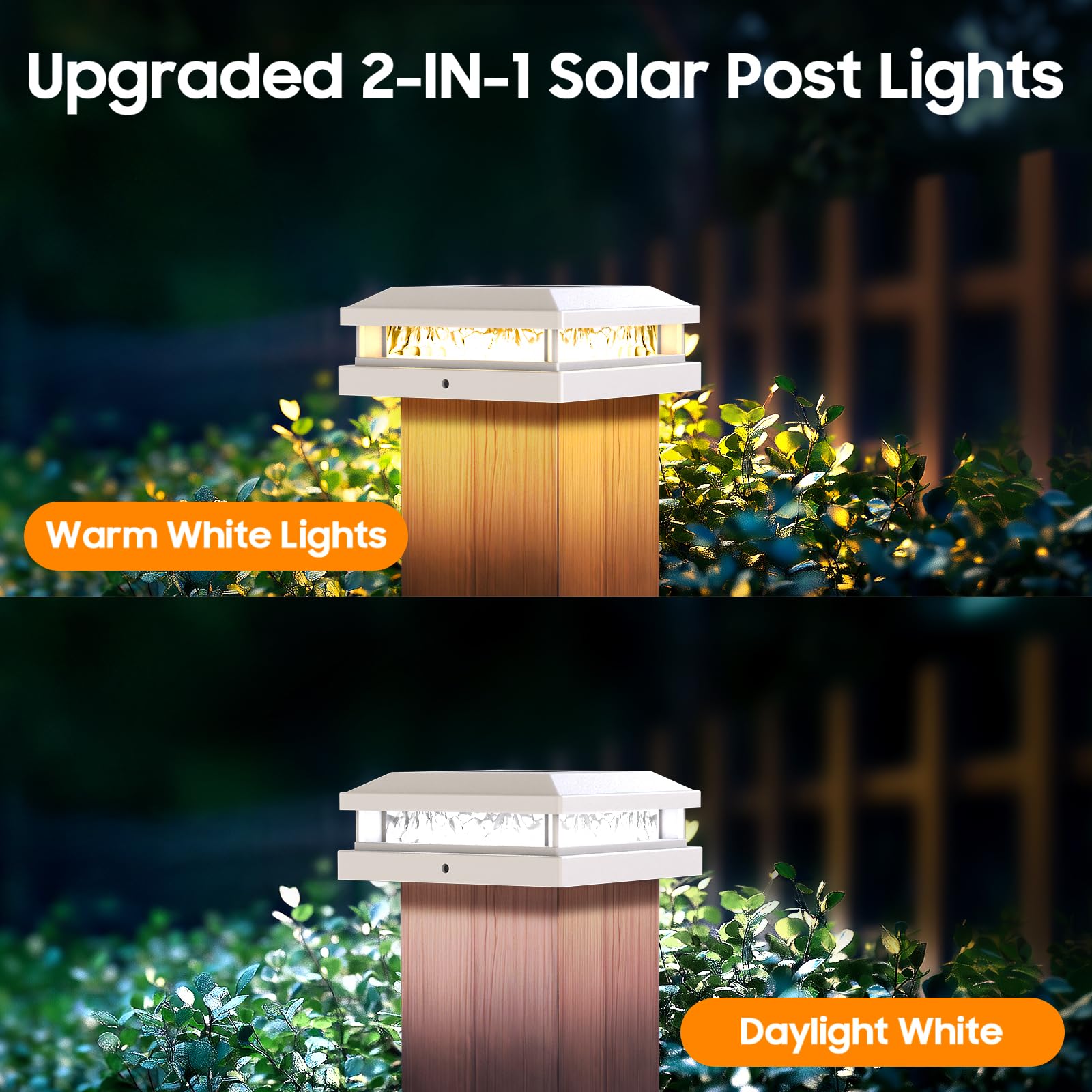 Bosceos Luci solari per esterni, confezione da 16 pezzi, 2 modalità di illuminazione, 16 LED, luci solari per pali in vinile da 4 x 4, 4,5 x 4,5, 5 x 5, 5 x 5, impermeabile, luce per recinzione, ad
