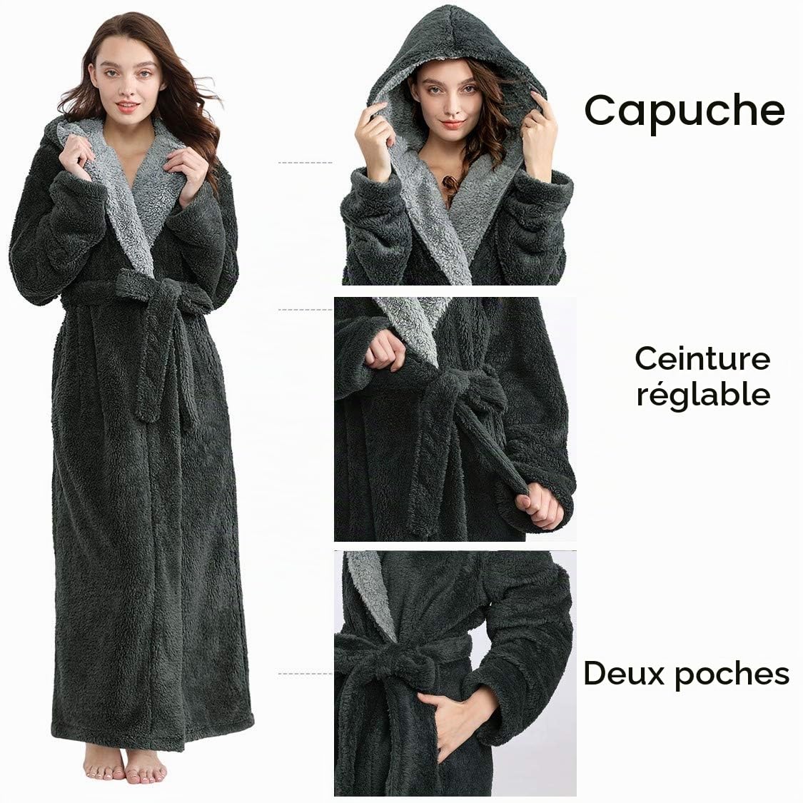 PUTUO Peignoir Femme Robe de Chambre: Polaire Hiver Chaud Longue Peignoir de Bain pour Femmes