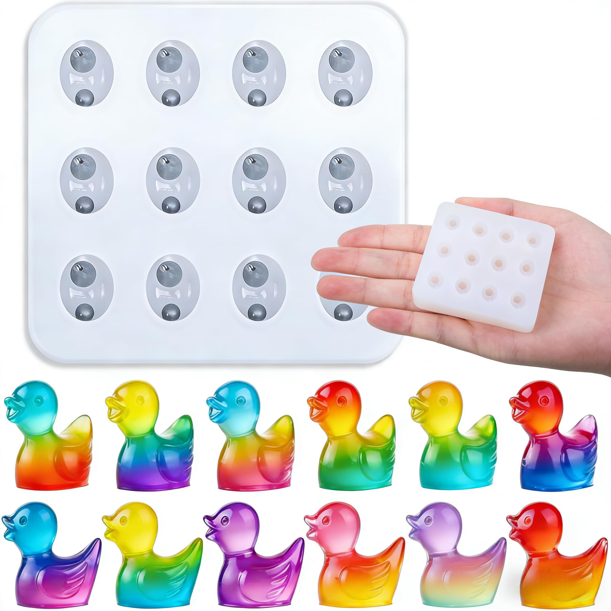 12-Cavity Duck Figurines Silicone Mold, Mini Duck Epoxy Casting Mold for DIY Resin Art, Realistic Micro Dollhouse Animal Molds for Fairy Garden Miniature Landscape Crafts Decor