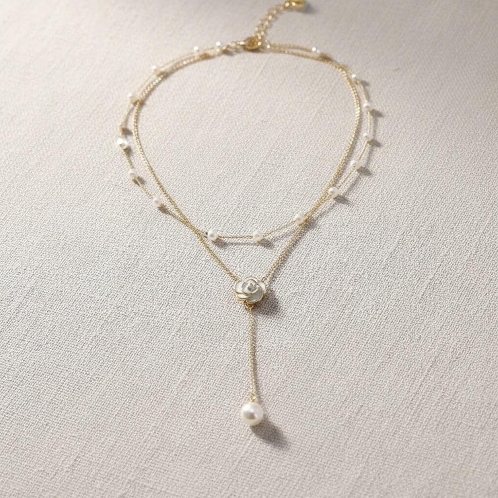 Pearl Necklace for Women Trendy,14K Gold Plated Pearl Pendant Necklace，Adjustable Gold-Tone Chain, Elegant Jewelry for Wedding Birthday Gift - Image 5