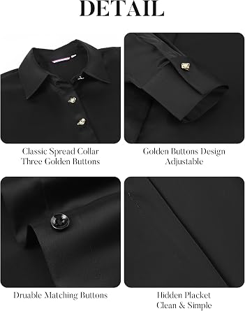 Esabel.C Satin Silk Button Down Shirts for Women Long Sleeve Casual Tops