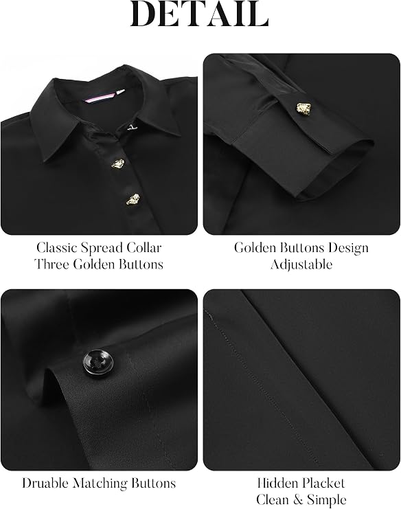 Esabel.C Satin Silk Button Down Shirts for Women Long Sleeve Casual Tops