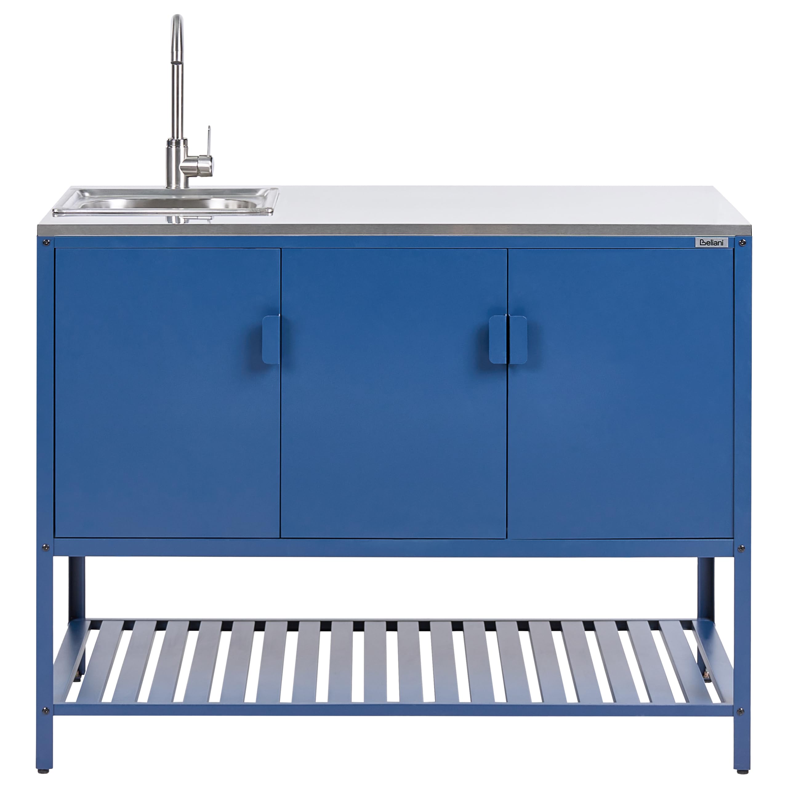 Beliani Conjunto de 2 armarios de Cocina Exterior de Acero 3 Puertas encimera de Acero Inoxidable jardín Azul con Fregadero Maenza