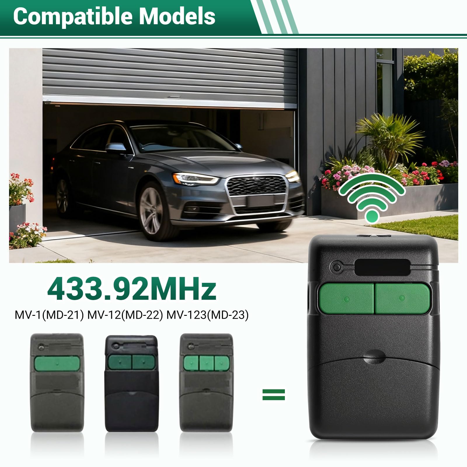 2Unidades Mando Garaje CLEMSA 433.92 MHz, Mando Puerta Garaje Universal Compatible con Modelos MV-1, MV-12, MV-123, Mandos Puertas Automáticas, Fácil Programación y Reemplazo Seguro