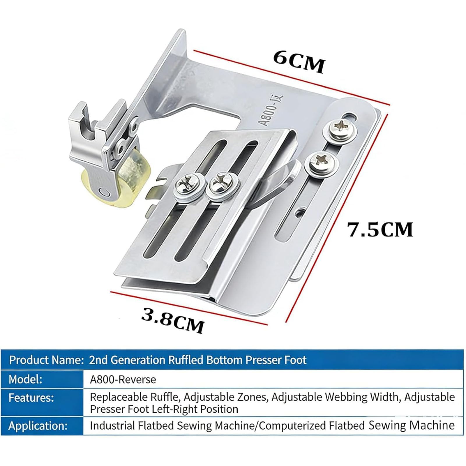 Prensatelas para Fruncir, Accesorio para Máquina De Coser, con Rodillo, Seleccionable A Izquierda O Derecha, Ancho Ajustable, Prensatelas Industrial para Plisado De Máquinas De Coser Left