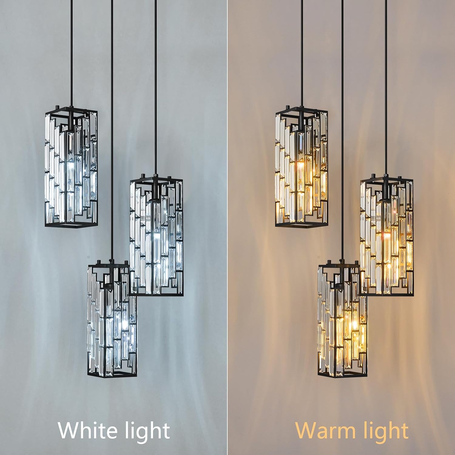 Black Pendant Lighting Modern Pendant Light, Mini Crystal Chandeliers,Adjustable Pendant Light Fixture for Kitchen Island Dinning Room Bedroom (3 Light)