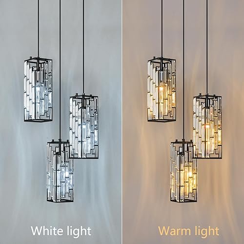 Miniatura 7 de Lámpara colgante negra moderna, mini candelabros de cristal, lámpara colgante ajustable para cocina, isla, comedor, dormitorio (3 luces)
