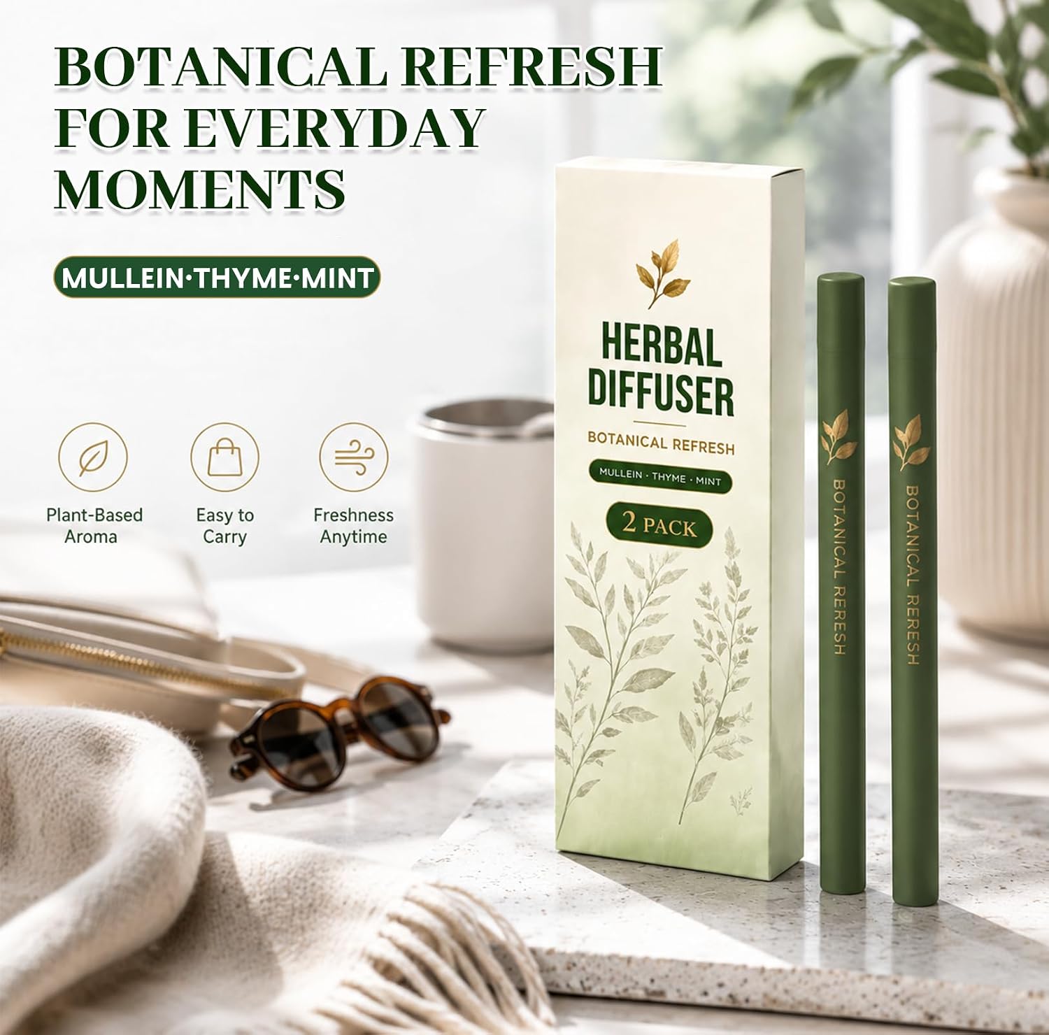 Herbal Diffuser Pen 2 Pack, Portable Botanical Blend for Relaxing Moments