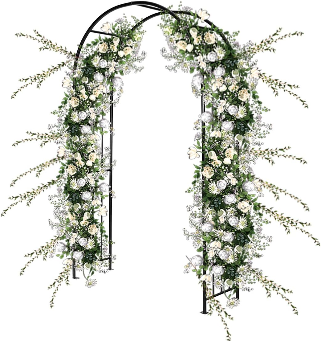 TANGZON 2.2M/2.3M Garden Arch, Heavy Duty Metal Roses Vines Climbing Plants Support Archway, Outdoor Patio Yard Lawn Arches Arbour Trellis for Wedding Party Decoration (121 x 44 x 218cm)