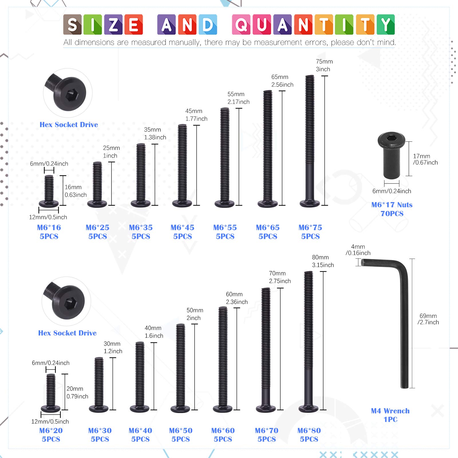 QUARKZMAN Schrauben Set M8x40mm Mit Muttern - 20 Stück Schwarz