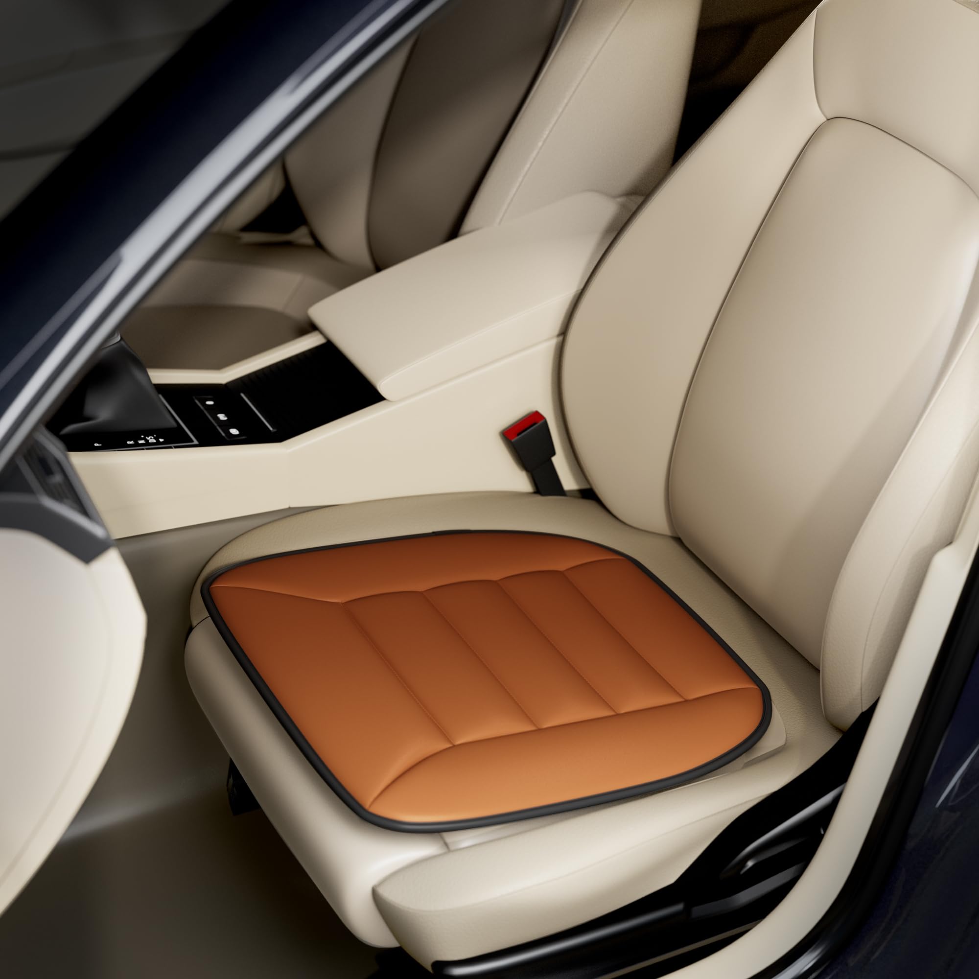 Frido Slim Seat Cushion for Office Chair, Car & Wheelchair – 3cm Thin Memory Foam Cushion for Back Support & Pressure Relief – Non-Slip, Breathable Comfort Pad for Long Sitting (Tan)-image-1