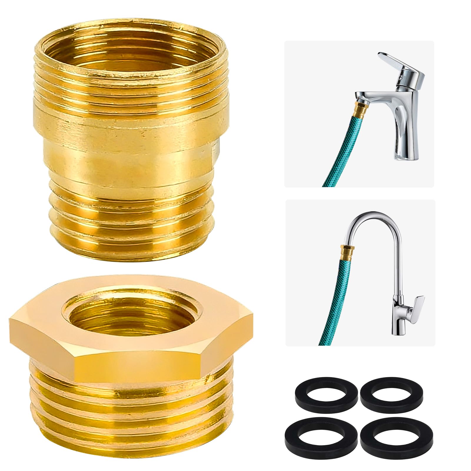 Adaptateur de robinet en laiton avec joints - Avec filetage extérieur M24 vers M20 et adaptateur AG 3/4" vers IG 1/2" pour tuyau d'arrosage, douche, machine à laver