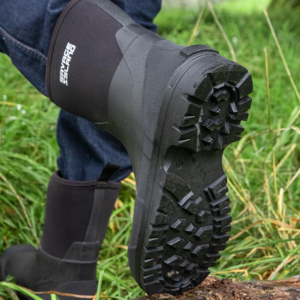 Savage Island Arran Bottes de Pluie Courtes en Néoprène pour Homme – Isolantes et Chaudes, Noir et Vert