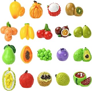 LiQunSweet 19 pcs 19 Styles Miniature Figurines Imitation Fruit Resin Ornament 3D Fruit Cabochons No Hole Beads Display for DIY Jewelry Embellishment Home Office Desk Decor