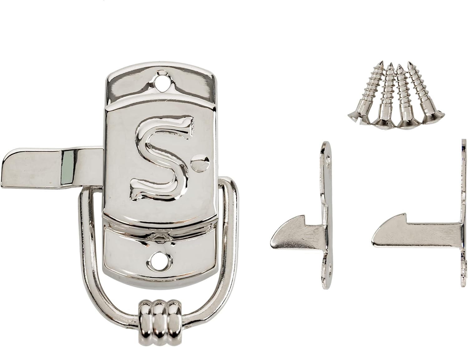 Nickel Right Sellers"S" Cabinet Door Latch and Catch | Antique Cabinet, Vintage Cupboard Reproduction Hardware | UA-122-HLPN