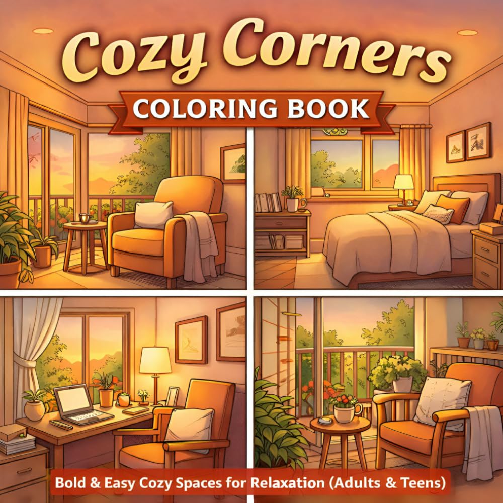 Cozy Corners Coloring Book: Bold & Easy Cozy Spaces for Relaxation (Adults & Teens) (Cozy Coloring Series)