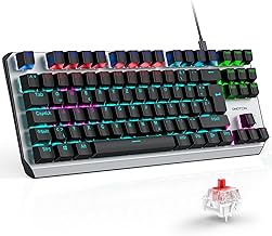 OMOTON Mechanische Gaming Tastatur mit Roten Schaltern(Linear), 80% TKL, QWERTZ Keyboard, Schnelle Reaktion, Anti-Ghosting, 20 LED Beleuchtung, Tastatur für PC/Windows/PS4, ISO-DE
