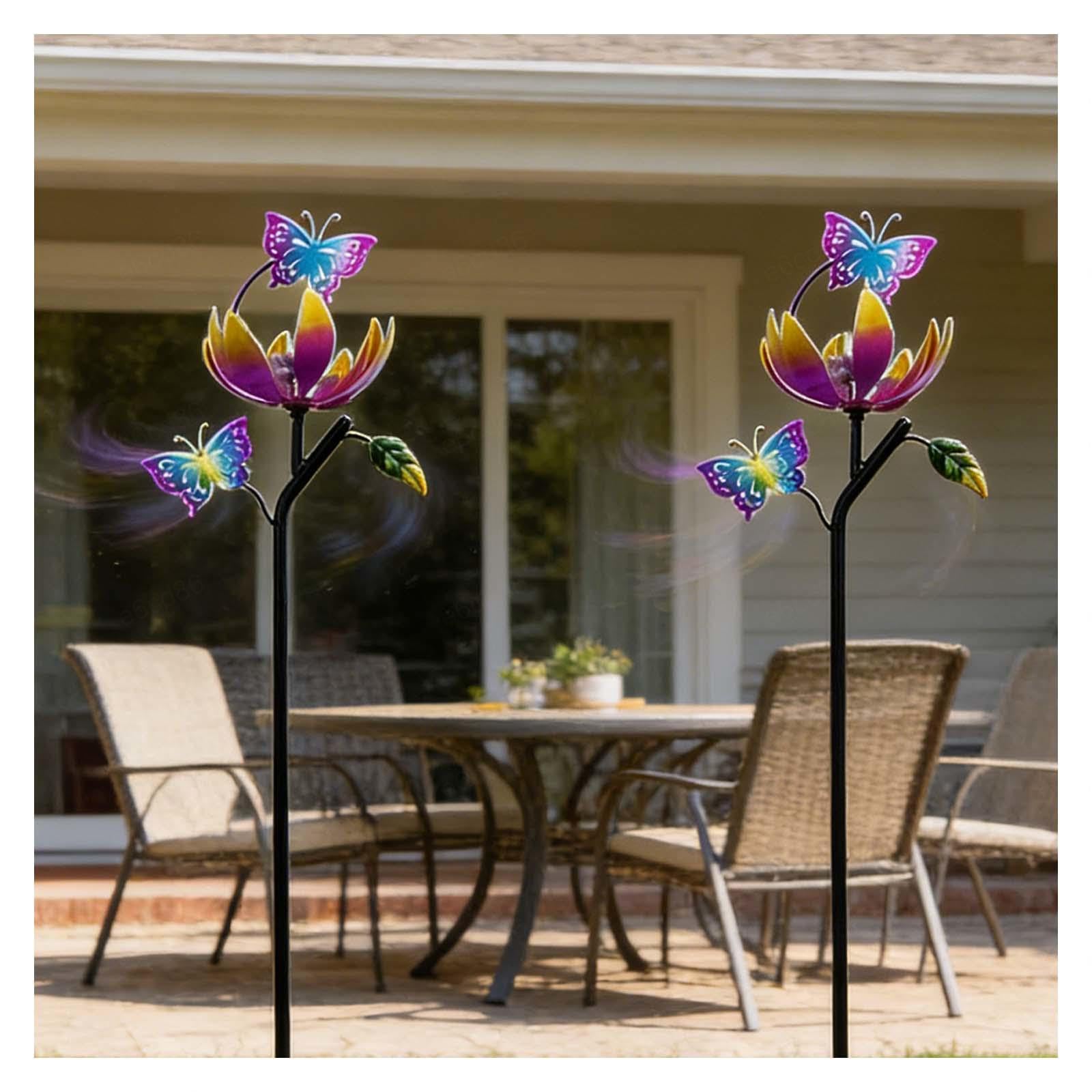 Papillon Sculptures Et Mobiles à Vent, Eolienne De Jardin 117cm/46in, 3D avec La Sculpture De Jardin Moulin à Vent Solaire pour La DéCoration De Patio De Jardin,B（2Packs）