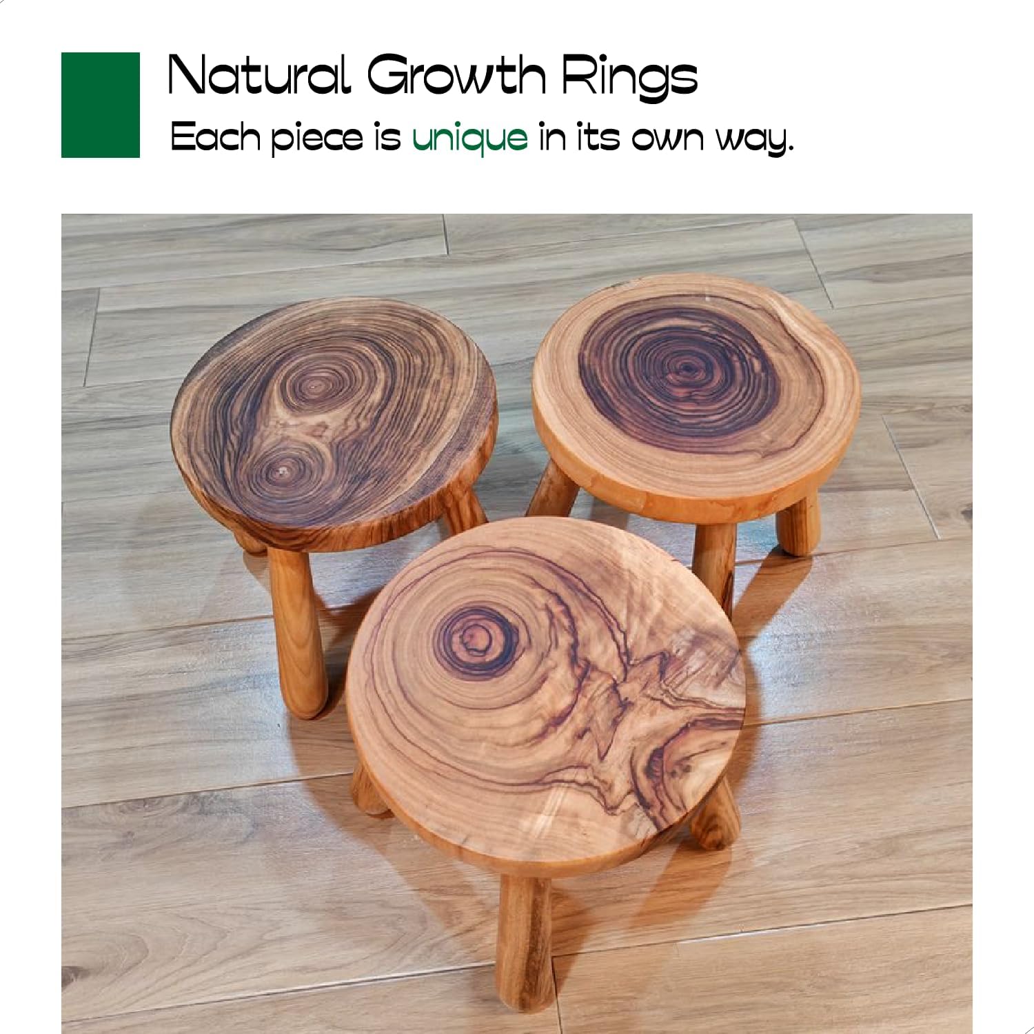 Small Short Solid Wood Step Stool, Natural Growth Ring Wood Stool for Kids and Toddlers, Simple Minimalist Riser for Plants and Home Décor