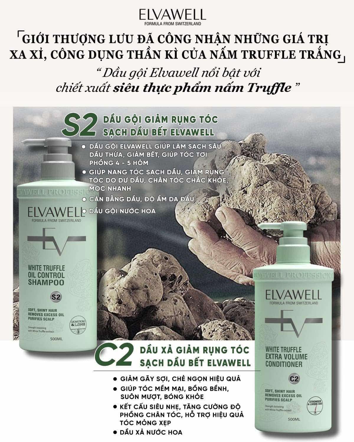 ELVAWELL White Truffle Hair Fall Strengthening Shampoo and Conditioner Set, 500ml, with Cherry Blossom Extract, Coconut Oil, Deep Clean Technology