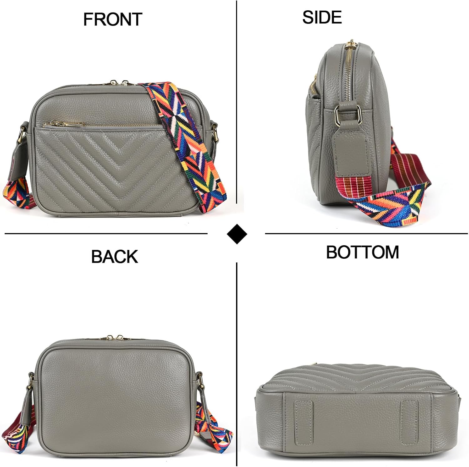Small Crossbody Bag Purse for Women Genuine Leather Shoulder Bag Trendy Quilted Handbags with Colored Strap