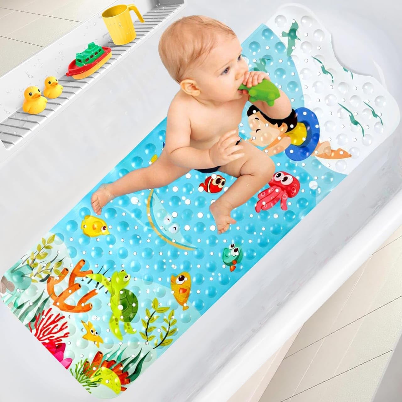 PlanetEase Kids Bathtub Mat, Anti Slip Shower Mat for Baby Bath Tub - 40"x16'' Extra Long Bathtub Mat Non Slip with Strong Suction Cups for Kids Toodlers Shower Rubber Mat Machine Washable