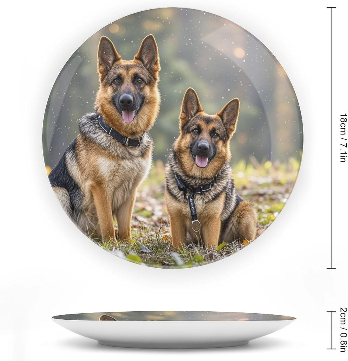 German Shepherd Dogs Ceramic Plate 10inch Decorative Bone China Wall Hanging Ornament Plates Bohemian Style Dinner Plate with Display Stand Cabinet Display Plates for Home Art Decor