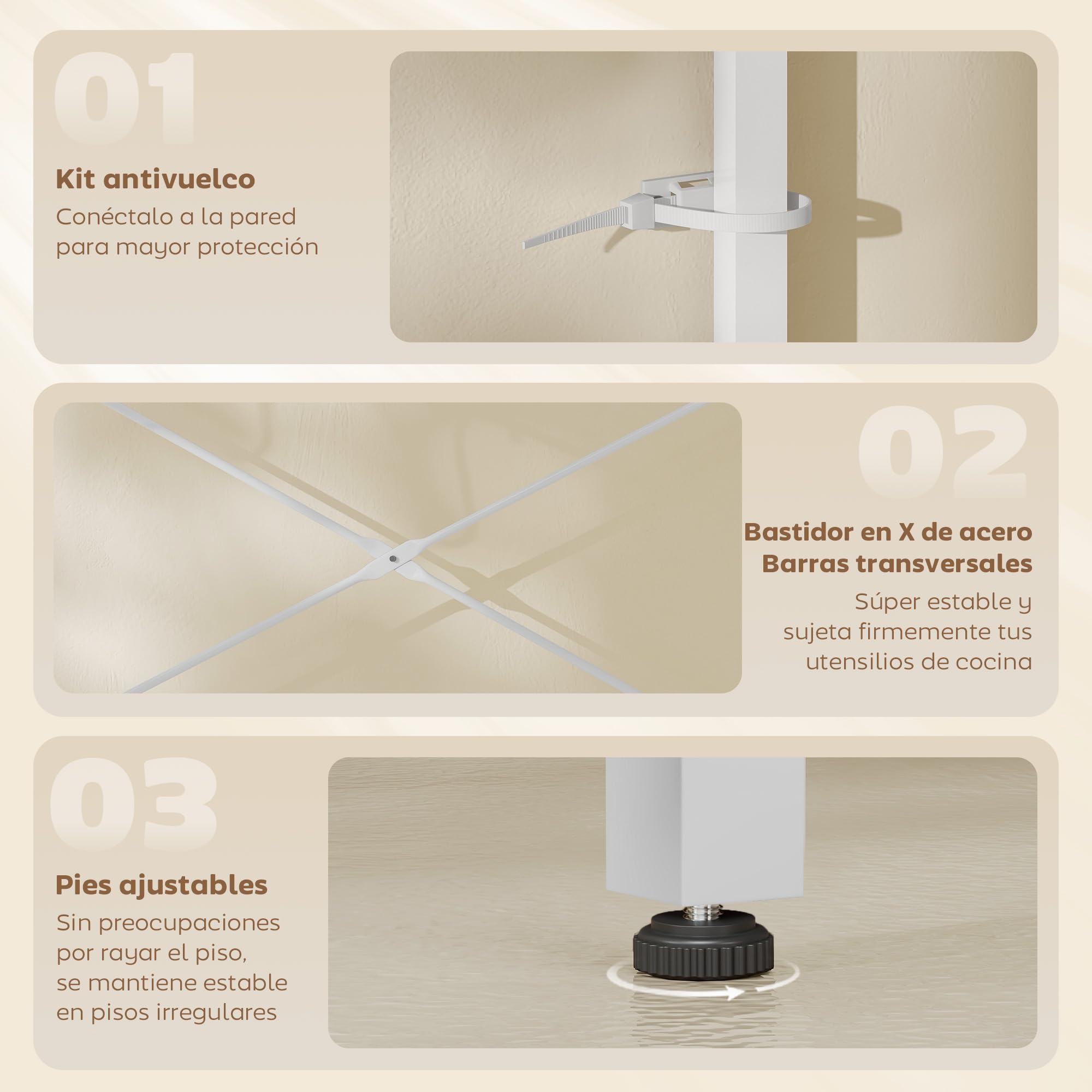 HOMCOM Scaffale da cucina con 2 prese elettriche, scaffale industriale da panetteria con postazione caffè, ripiano per microonde, ripiano regolabile, ganci, 60x42x137 cm, bianco