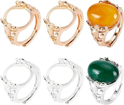 CHGCRAFT 6 anillos ajustables de latón de 2 colores, tamaño 8, oro en blanco, plata, huecos, anillos huecos, componentes de joyería en blanco, para