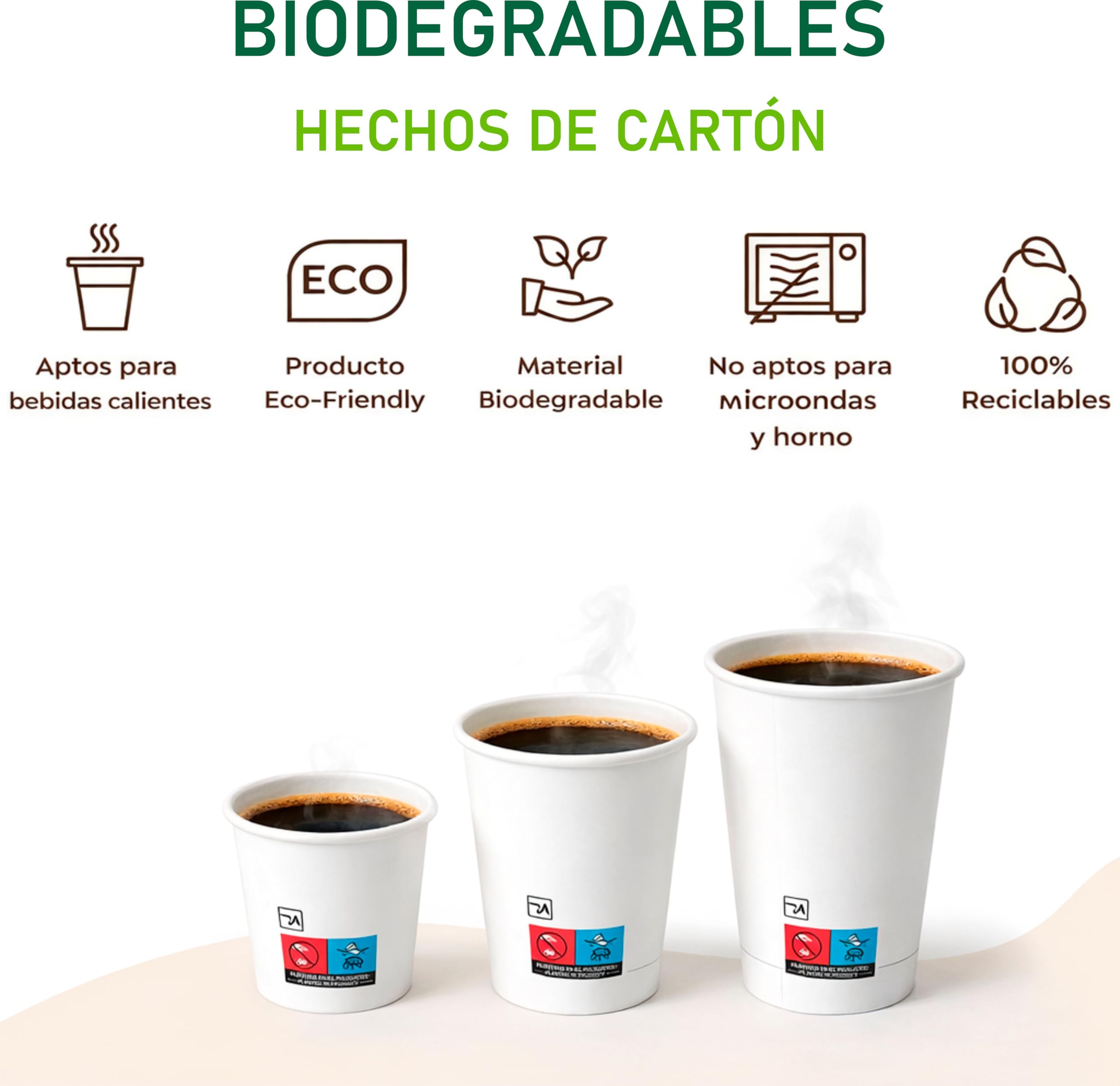 Vasos café desechables - Vasos de cartón reciclables para café caliente – Resistentes y aptos para bebidas calientes o frías (500, Blanco, 360 cc)