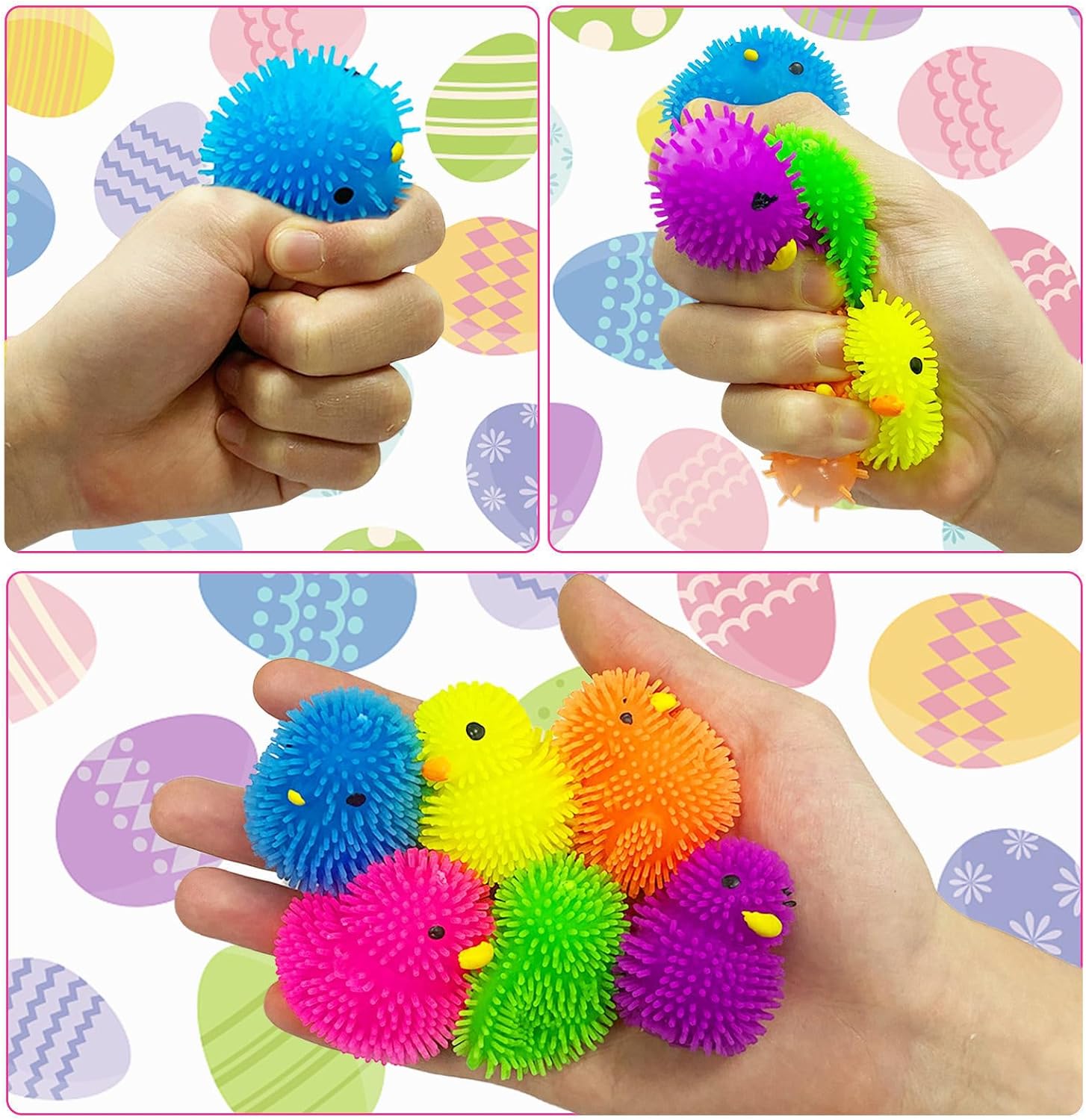 Easter Basket Stuffers 12 Pack Easter Eggs Filled with Chick Duck LED Puffer Balls,Light Up Stress Relief Fidget Toys Squeeze Sensory Ball for Toddler Kids Boys Girls Easter Egg Hunt Party Favor Gift