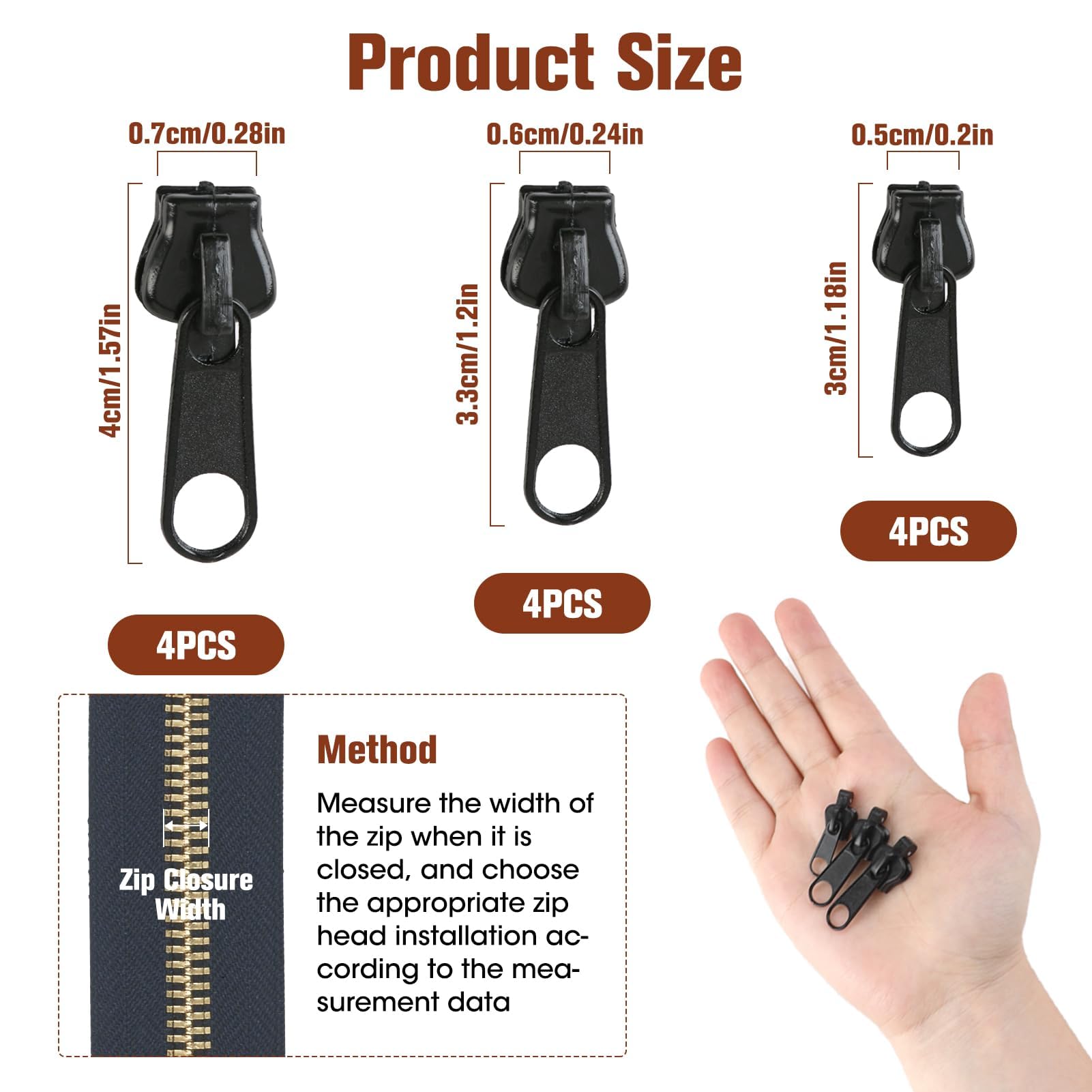 12 Ganci Per Cerniere WHYCNJL | In Metallo | Colori: Nero, Argento, Oro, Bronzo | 29x8.5x3mm | Per Riparazione Zip - Foto 4