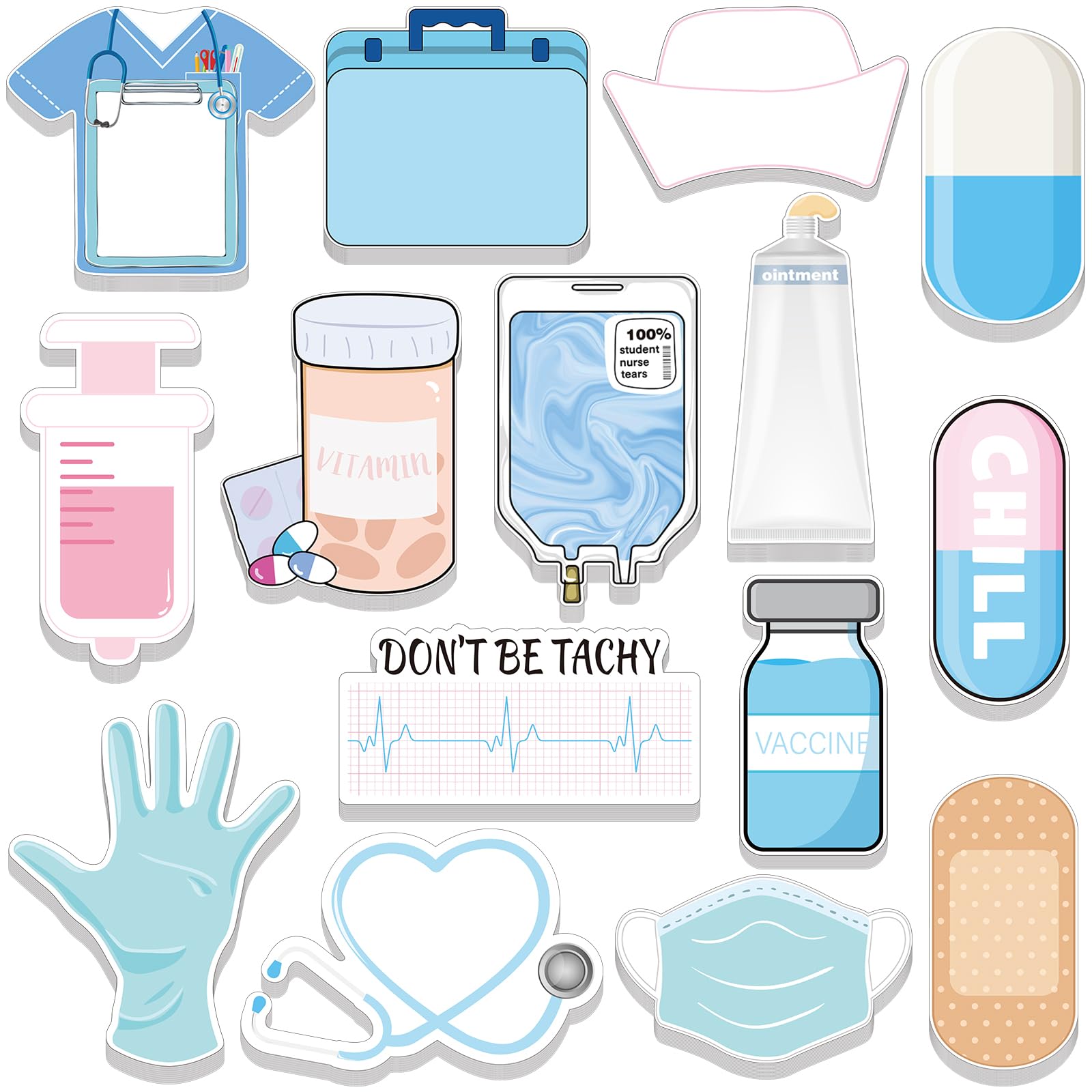 Mini Funny Nurse Sticky Notes CNA Gifts Nursing Essentials Medical Themed Mini Notes Assorted Pads Self Stick Cute Memo for Gifts Hospital(15 Pads)