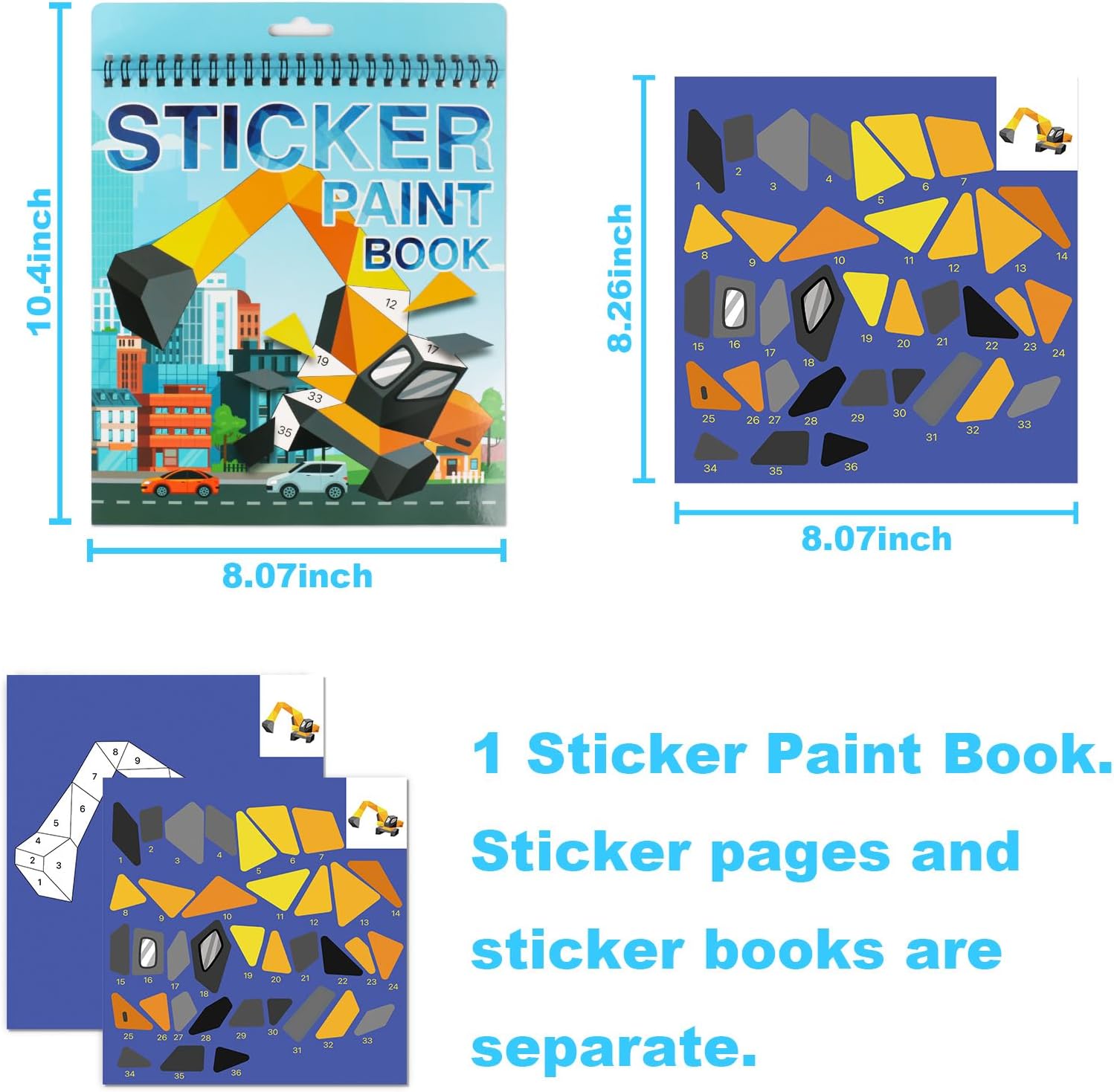 Vehicles Sticker by Number Activity Sticker Book Preschool Busy Book Stickers Paint Puzzle Travel Plane Car Activities for Kids Ages 4-8 Birthday Valentine's Day Easter Party Favors (Car) - Image 4