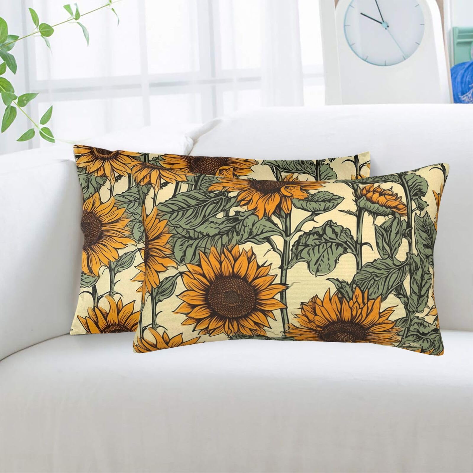 Romantic Sunflowers Standard Pillowcases Sets of 2, Ultra Soft Microfiber Plush Pillow Cases 20"X30" Comfort Decorative Throw Pillow Cover with Hidden Zipper for Bedroom, Sofa, Couch