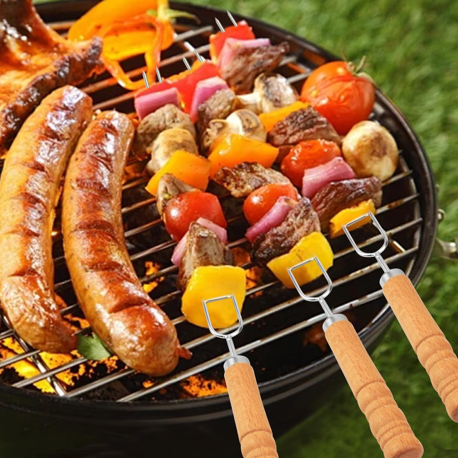 BIGP Lot de 8 Brochettes pour Barbecue, Double Pique a Brochette pour Barbecue, 41.8cm Brochettes à Viande Acier Inoxydable pour Barbecue Brochette, Réutilisable Accessoire Barbecue