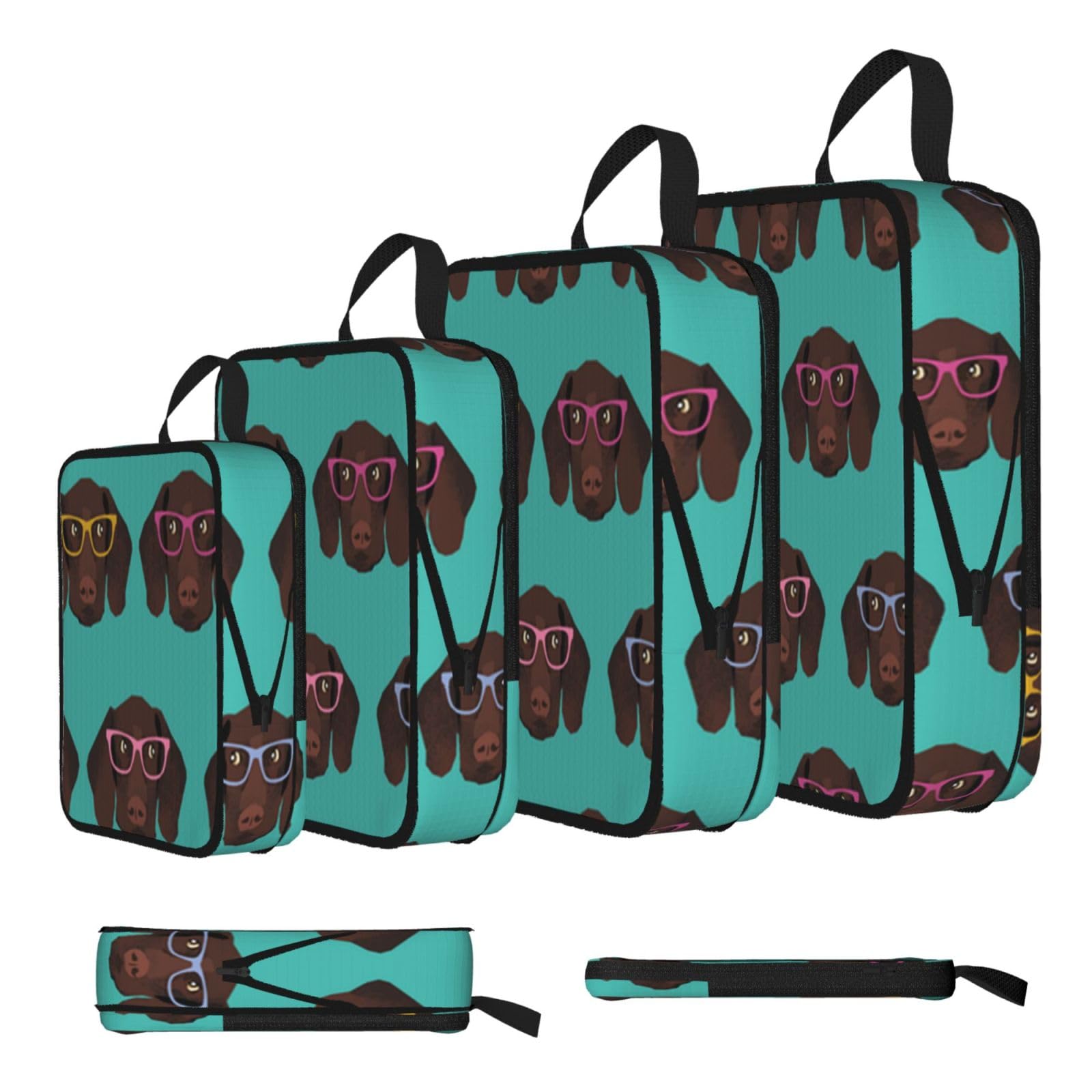 Dog Print 4 Set Compression Packing Cubes For Suitcases,Expandable Storage Bags Organizers